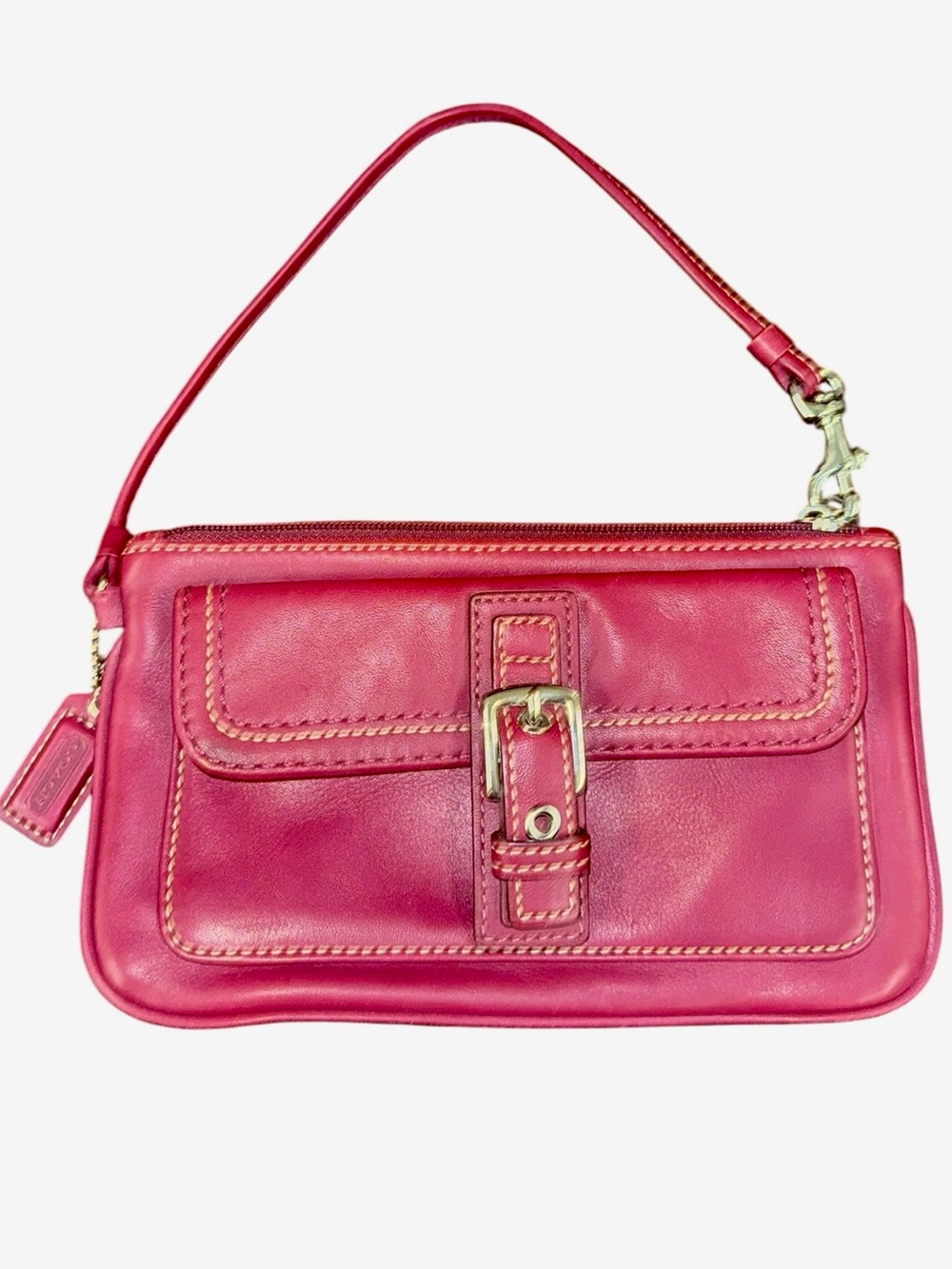 Coach Leather Wristlet Wallet Burgundy with Silver Buckle Zip Hardware